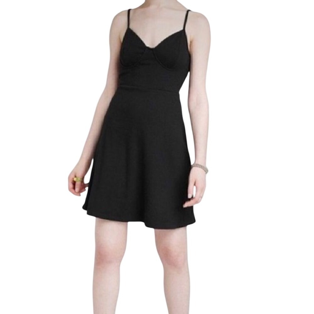 SALE Wild Fable Black Ribbed Mini Dress Spaghetti Strap Sweetheart Neckline S‎